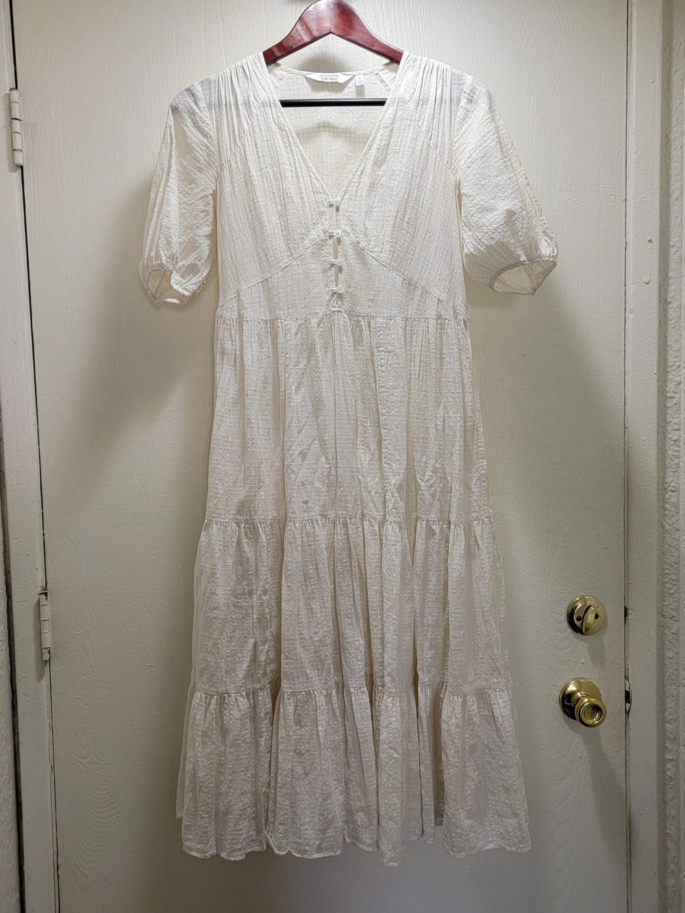 & Other Stories Cotton Cream Tiered V-Neck Maxi Dress